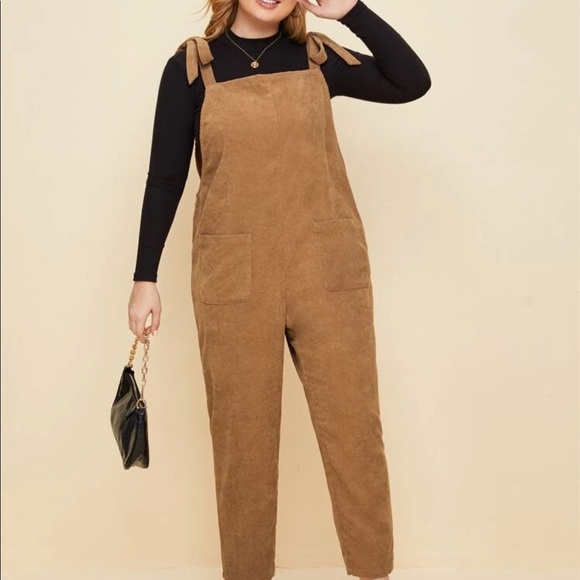 Pants - Shoulder tie corduroy jumpsuit
